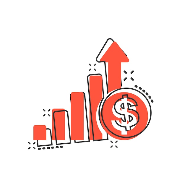 Icono de flecha de crecimiento en estilo cómic Ilustración de vector de dibujos animados de ingresos sobre fondo blanco aislado