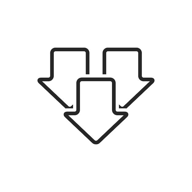 Icono de flecha de descarga múltiple en blanco y negro