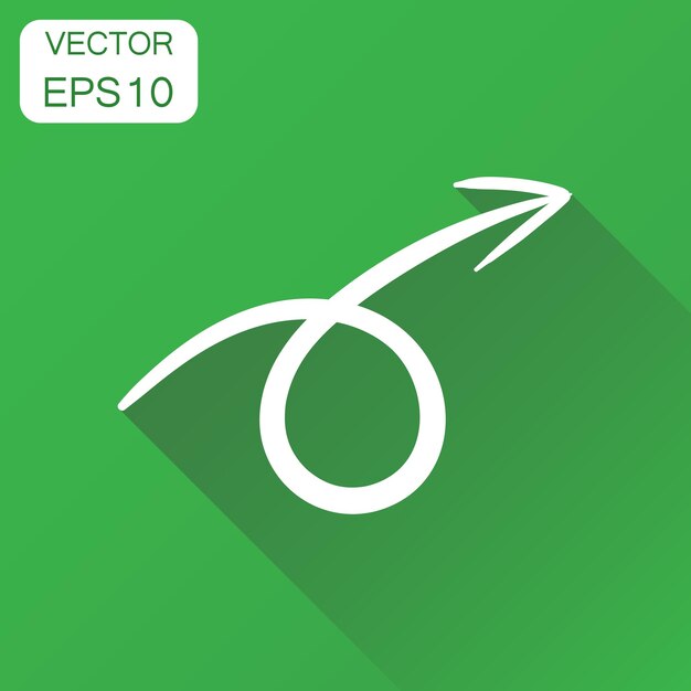 Icono de flecha dibujado a mano Pictograma de flecha de concepto de negocio Ilustración vectorial sobre fondo verde con sombra larga