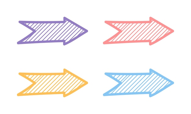 Icono de flecha dibujado a mano vectorial en varios colores