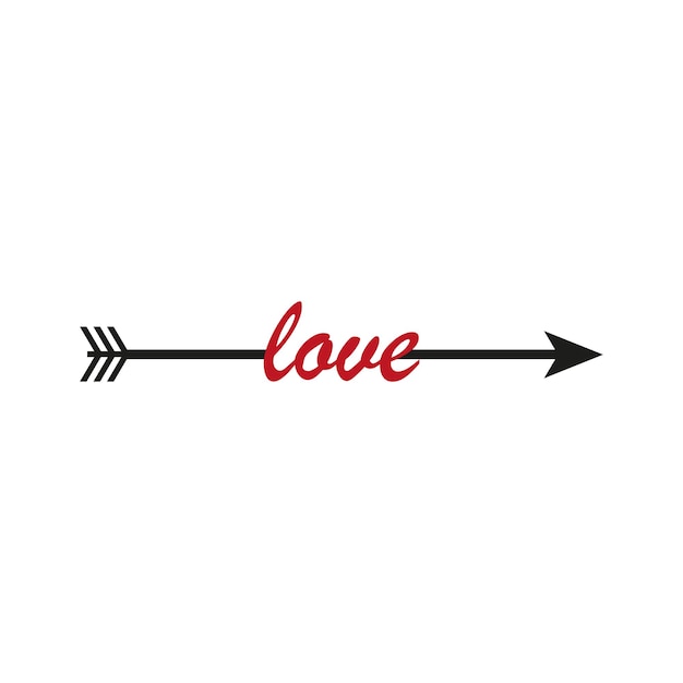 Icono de flecha e inscripción de amor. 14 de febrero, día de los enamorados. Gráficos vectoriales