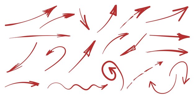 Icono de flecha en estilo dibujado a mano Ilustración vectorial de garabatos hechos a mano en un fondo aislado Concepto de negocio de señal de puntero del cursor
