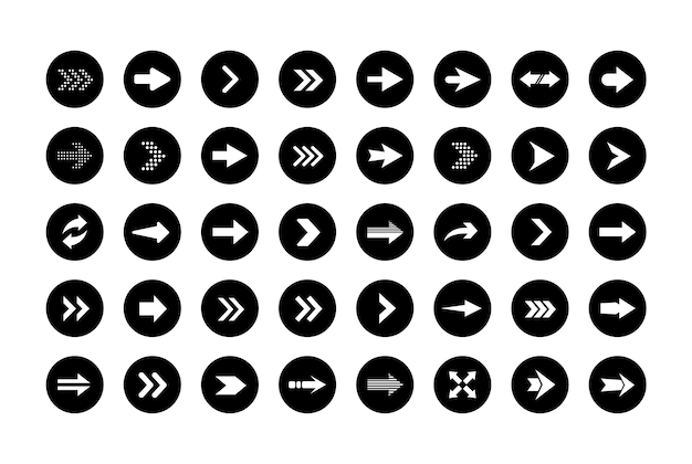 Icono de flecha en forma redonda. Gran conjunto de flechas planas. Colección de flechas conceptuales para diseño web, aplicaciones móviles, interfaz y más.