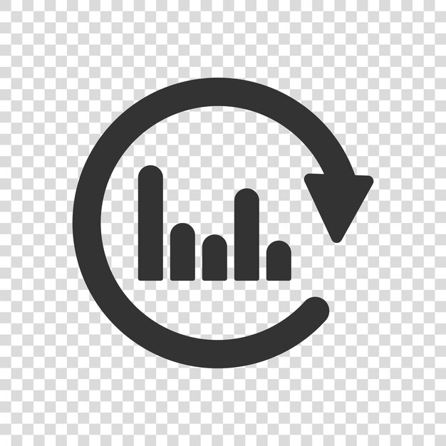 Icono de flecha gráfica en estilo plano Ilustración de vector de análisis financiero sobre fondo blanco aislado Concepto de negocio de signo de pronóstico
