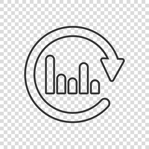 Icono de flecha gráfica en estilo plano Ilustración de vector de análisis financiero sobre fondo blanco aislado Concepto de negocio de signo de pronóstico