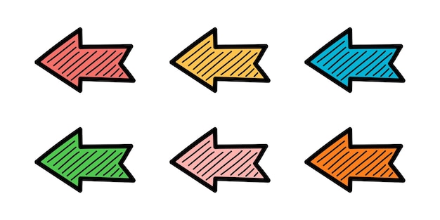 Icono de flecha izquierda vectorial establecido en varios colores