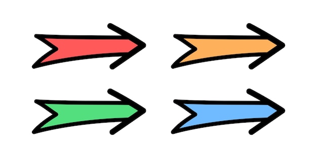 Icono de flecha de puntuación dibujado a mano vectorial en varios colores