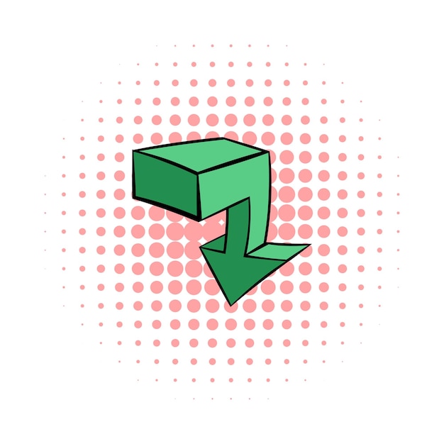 Icono de flecha verde en estilo cómic aislado sobre fondo blanco