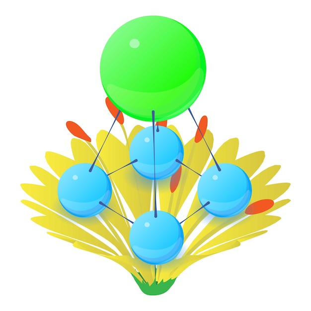 Icono de flor decorativa vector isométrico Floreció flor amarilla molécula de color Biología y botánica ciencia planta ingeniería genética biotecnología