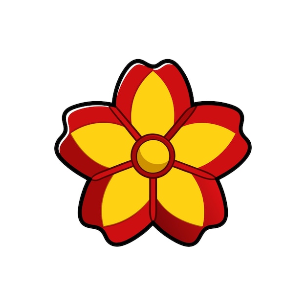 Icono de flor estilizado con pétalos rojos y amarillos