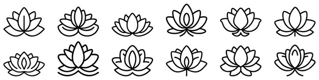 Icono de la flor de loto Conjunto de flores de loto dibujadas aisladas sobre un fondo blanco