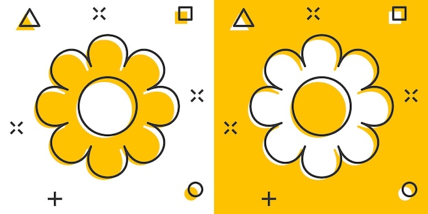 Icono de flor de manzanilla de dibujos animados de vector en estilo cómico pictograma de ilustración de concepto de margarita concepto de efecto de salpicadura de negocio de manzanilla