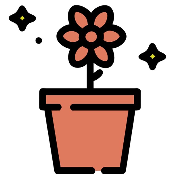 un icono de flor en olla línea rota