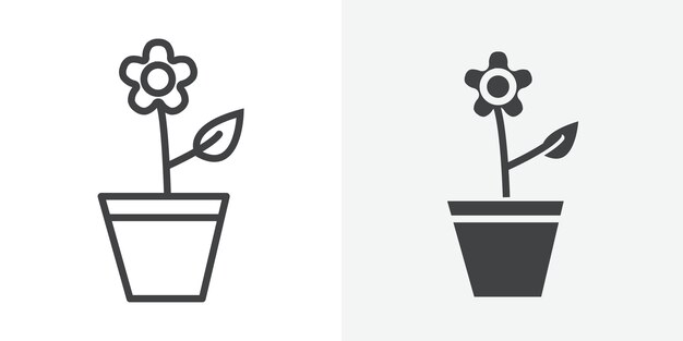 Icono de la flor en la olla Signo vectorial de contorno