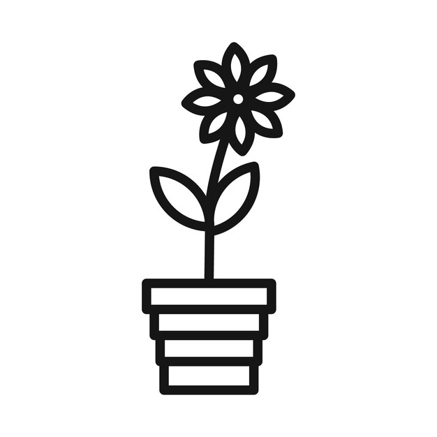 Icono de la flor en la olla Vector de arte de línea negra