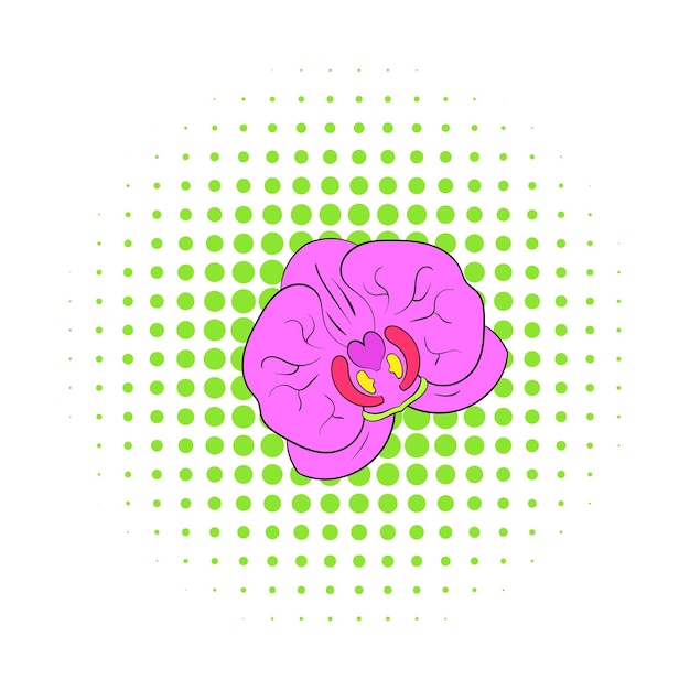 Icono de flor de orquídea en estilo comics aislado sobre fondo blanco