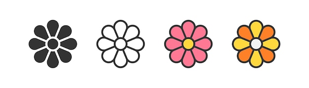 Icono de flor retro sobre fondo claro Símbolo hippie vintage Concepto hipster Signo de elemento gráfico Contorno estilo plano y color Diseño plano Ilustración vectorial