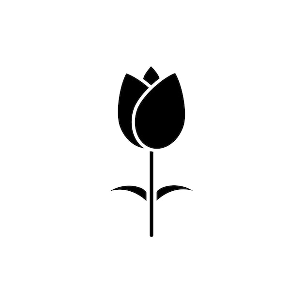El icono de la flor de tulipán establece el símbolo vectorial de la rosa holandesa en estilo negro lleno y delineado