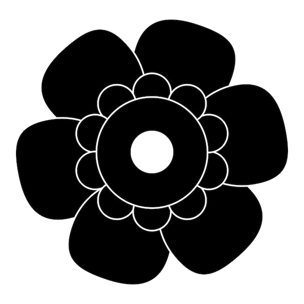 Icono de flor de vector plano aislado único en blanco y negro Flor para diseño de vacaciones India Ornamento oriental y árabe Imprimir Web y aplicación