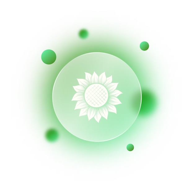 Icono de flor verde de morfismo de vidrio
