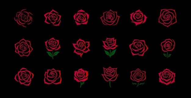 Vector icono de flores rosas conjunto de logotipo floral para spa de moda boutique y marcas de belleza símbolo de lujo de amor y romance logotipo vectorial