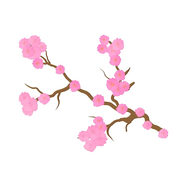 Icono de flores de sakura en flor de cerezo en estilo de dibujos animados sobre un fondo blanco