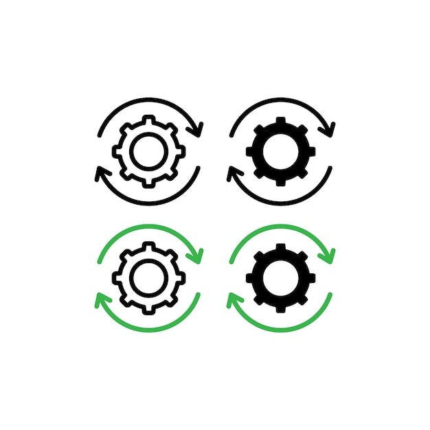 Icono de flujo de trabajo Conjunto de operaciones Equipo y símbolo de vector de flujo del sistema en un estilo de llenado y delineado en negro Signo de gestión eficiente