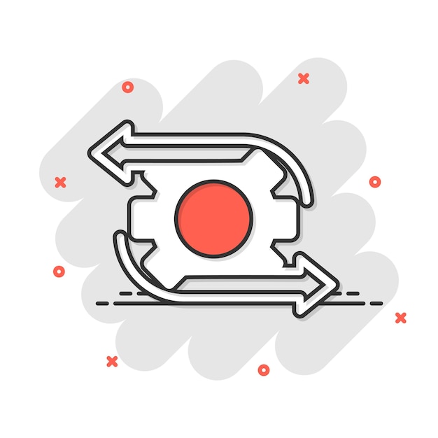 Icono de flujo de trabajo en estilo cómico Ilustración vectorial de dibujos animados eficaz en fondo blanco aislado Organización del proceso Efecto de salpicaduras Concepto de negocio