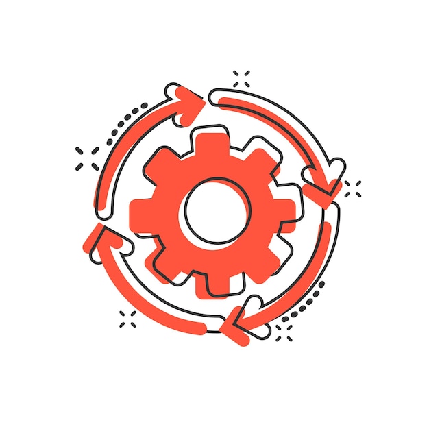 Icono de flujo de trabajo en estilo cómico Ilustración vectorial de dibujos animados eficaz en fondo blanco aislado Organización del proceso Efecto de salpicaduras Concepto de negocio