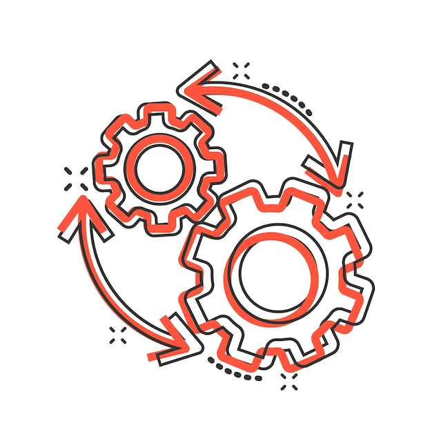 Icono de flujo de trabajo en estilo cómico Ilustración vectorial de dibujos animados eficaz en fondo blanco aislado Organización del proceso Efecto de salpicaduras Concepto de negocio