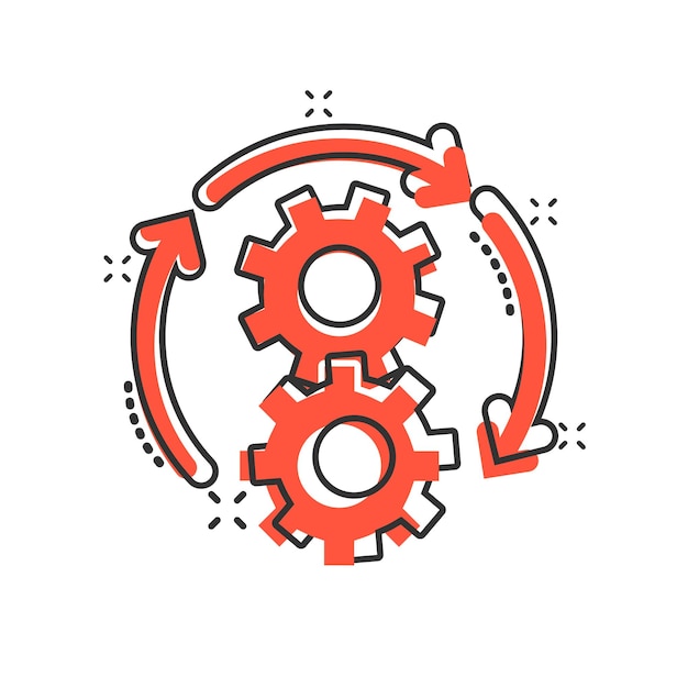 Icono de flujo de trabajo en estilo cómico Ilustración vectorial de dibujos animados eficaz en fondo blanco aislado Organización del proceso Efecto de salpicaduras Concepto de negocio