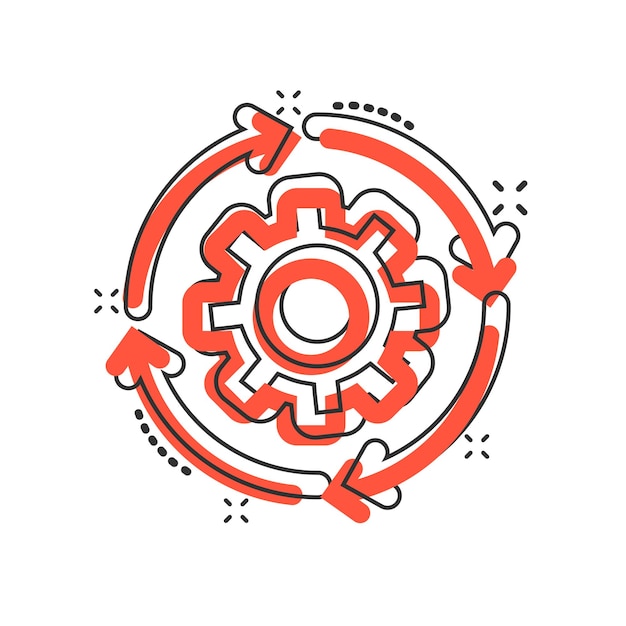 Icono de flujo de trabajo en estilo cómico Ilustración vectorial de dibujos animados eficaz en fondo blanco aislado Organización del proceso Efecto de salpicaduras Concepto de negocio