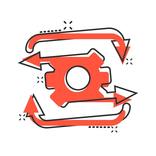 Icono de flujo de trabajo en estilo cómico Ilustración vectorial de dibujos animados eficaz en fondo blanco aislado Organización del proceso Efecto de salpicaduras Concepto de negocio