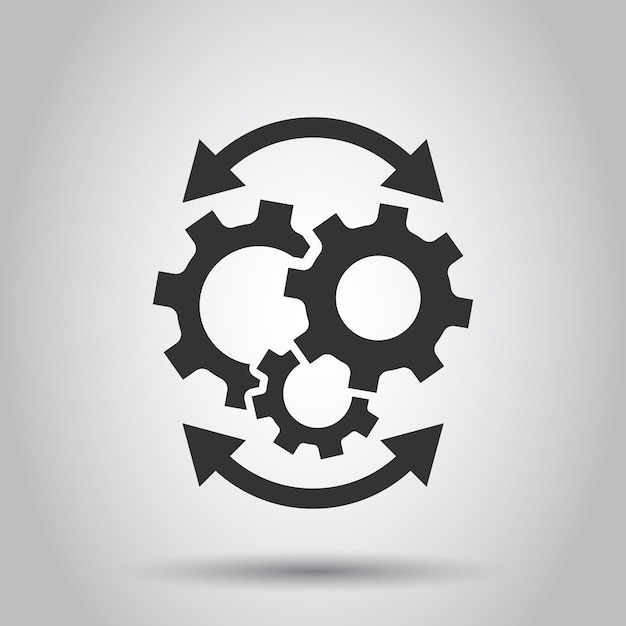 Icono de flujo de trabajo en estilo plano Ilustración de vector eficaz de engranaje sobre fondo blanco aislado Concepto de negocio de organización de procesos