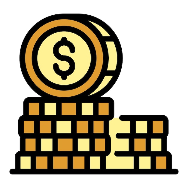 Icono de fondo de pila de monedas Contorno de icono vectorial de fondo de pilas de monedas Color plano aislado