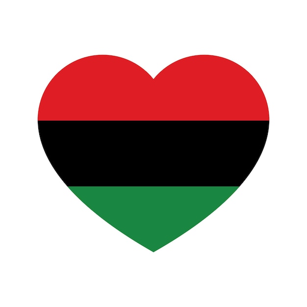 Vector icono en forma de corazón de color rojo, negro y verde como los colores de la bandera panafricana del 16 de junio