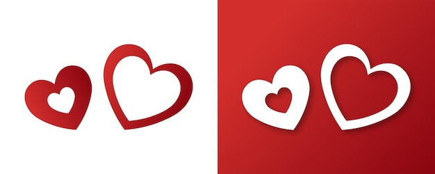 icono de forma de corazón lindo día de san valentín sobre fondo rojo y blanco