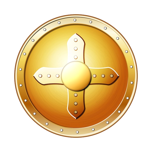 Icono de forma de escudo dorado Signo de emblema dorado aislado en blanco