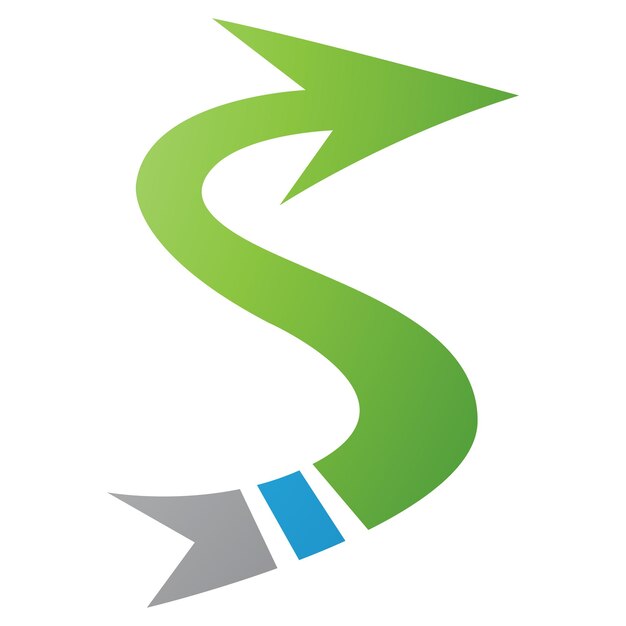 Icono en forma de flecha verde y azul de la letra S