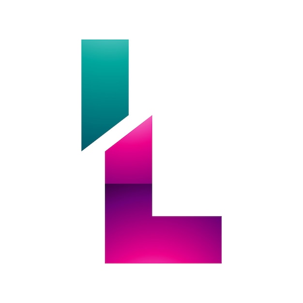 Icono en forma de letra L magenta y verde brillante sobre un fondo blanco