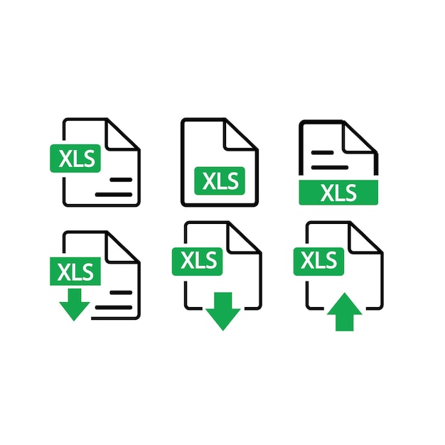 Vector el ícono del formato de archivo xls se establece en el estilo de línea información de formato texto del documento descarga de archivos xls texto