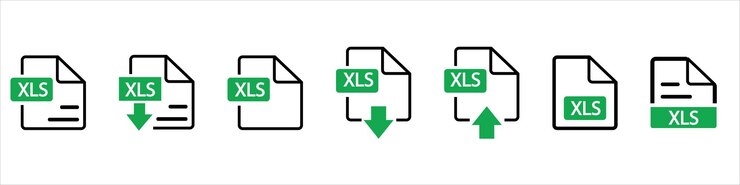 Vector el ícono del formato de archivo xls se establece en el estilo de línea información de formato texto del documento descarga de archivos xls texto