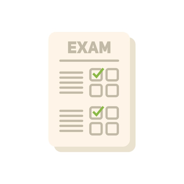 Vector icono de formulario de examen vector plano comprobación de papel marca de hoja aislada