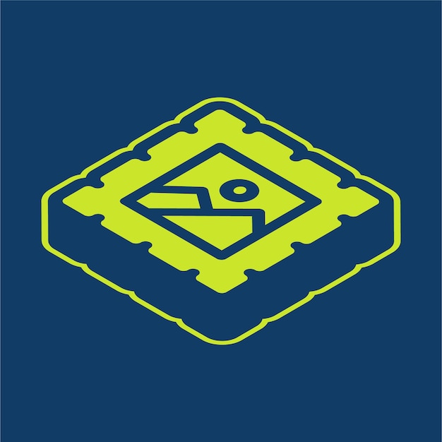 Icono de foto vectorial retroisométrico verde con fondo editable
