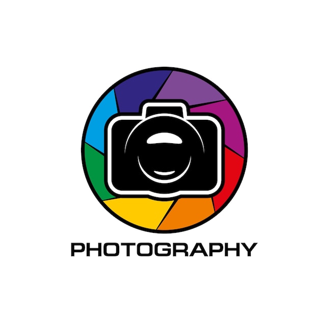 Icono de fotografía, diafragma de color de la lente. Aplicación de cámara o fotografía