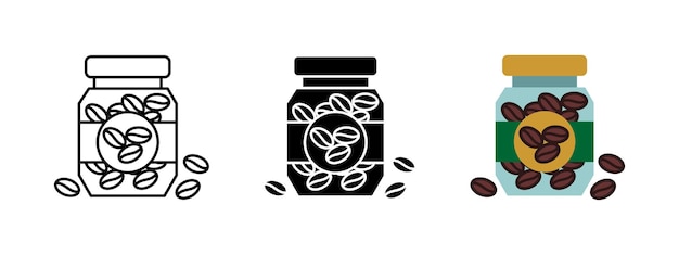 Ícono de frasco de café Ilustración vectorial de granos tostados Símbolo de embalaje del recipiente de almacenamiento Cafeína fresca