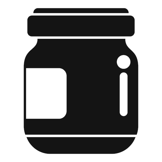Icono de frasco de conservación de alimentos de estilo glifo negro que muestra un recipiente de almacenamiento para pepinillos, mermeladas y conservas