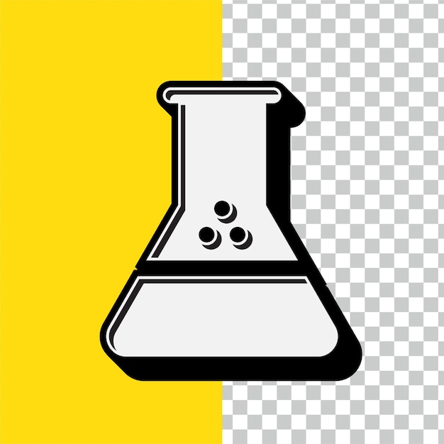 Icono de frasco de laboratorio blanco de estilo retro con fondo amarillo editable