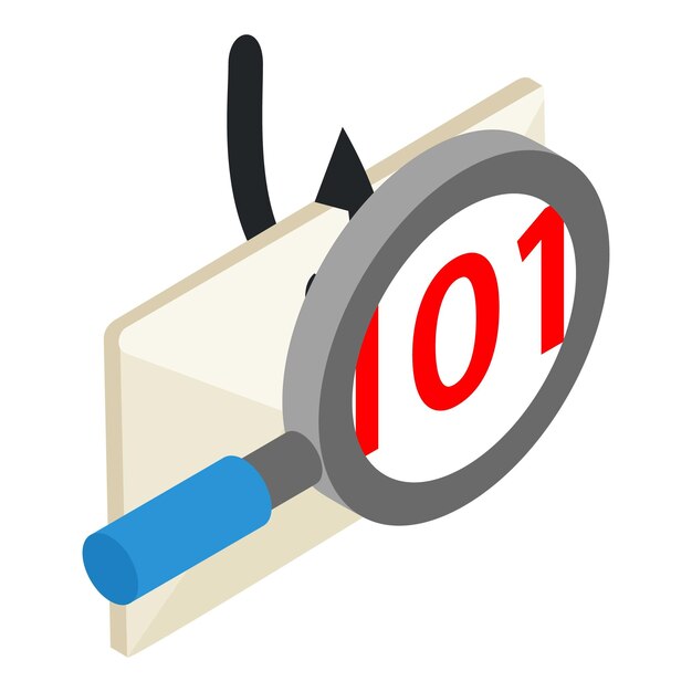 Icono de fraude en Internet vector isométrico Lupa enganchada sobre cerrado Concepto de phishing seguridad de la red de delitos cibernéticos