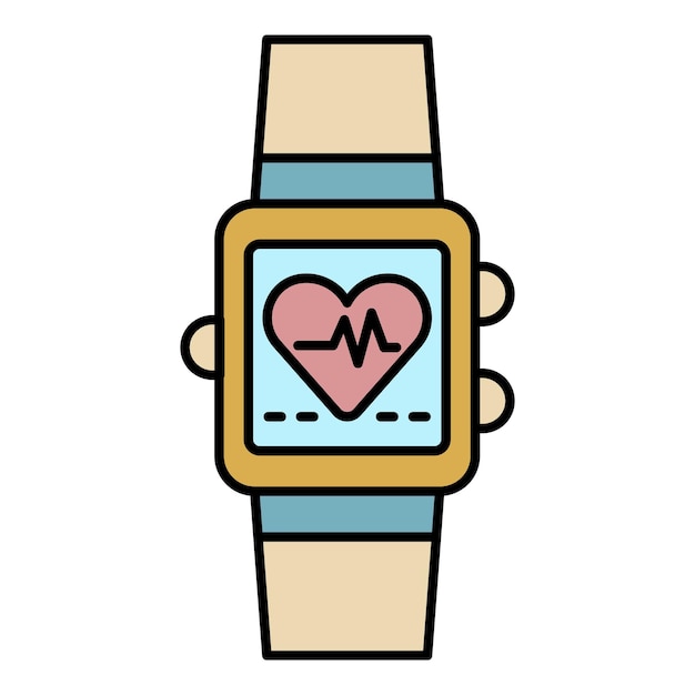 El icono de la frecuencia cardíaca del reloj inteligente El contorno del icono del vector de la frecuencia cardiaca del reloj intelixente El color es plano y aislado
